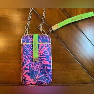 Lilly Pulitzer Phone Wallet Crossbody – Neon Pink/Blue Print – bag purse